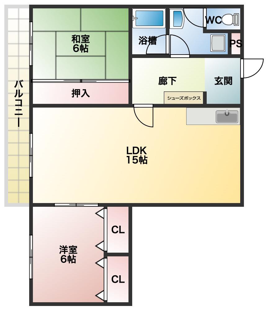 オースクレインI(2LDK/2階)の間取り写真