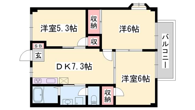 コーポ三輪(3DK/2階)の間取り写真