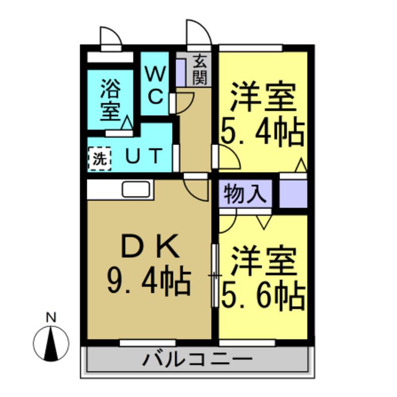 ボヌール東水代(2DK/2階)の間取り写真