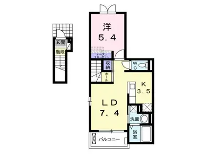 サニー・ハイフラット(1LDK/2階)の間取り写真