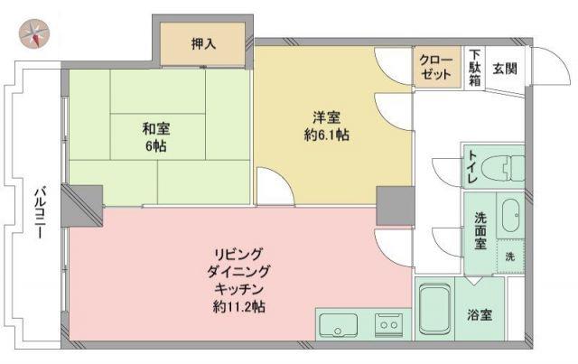 ホリホックイン萩丘(2LDK/2階)の間取り写真