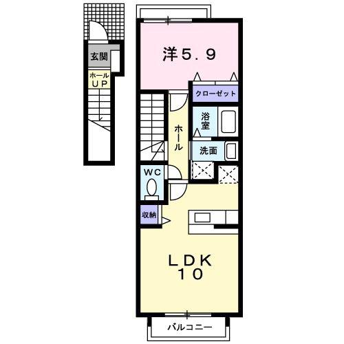 プロムナード・ソレイユ・ソラ(1LDK/2階)の間取り写真