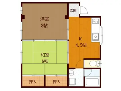 オレンジハウス(1K/1階)の間取り写真