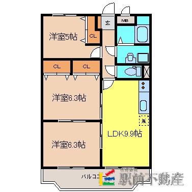 グラース蔵上弐番館(3LDK/2階)の間取り写真
