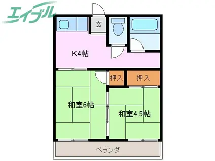 コーポ石塚(2DK/2階)の間取り写真