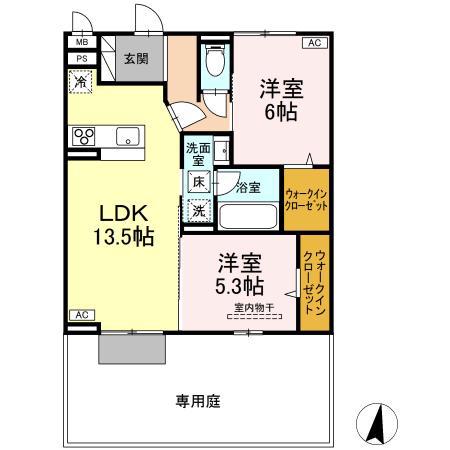 D-ROOMフィオーレ(2LDK/1階)の間取り写真