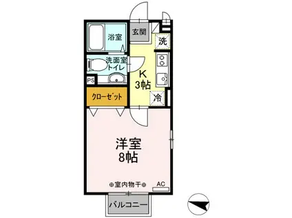 ボーヌファムⅢ(1K/1階)の間取り写真