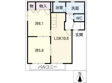クール・アムールB棟(2LDK/2階)の間取り写真