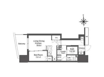 コンフォリア・リヴ本町ウエストQ(1LDK/13階)の間取り写真