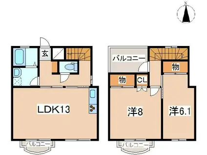 カサブランカE(2LDK/1階)の間取り写真