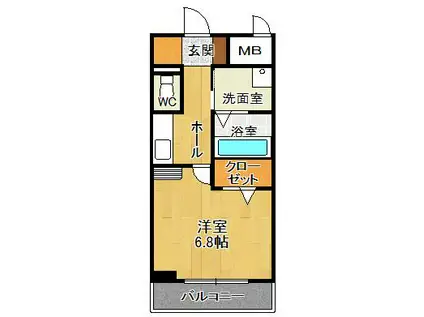 ヴィラ甲東園(1K/2階)の間取り写真