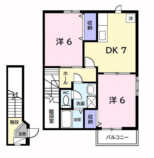 フォレストII(2DK/2階)の間取り写真
