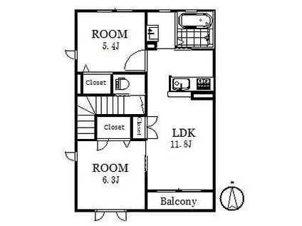 ヴィラシャトンめぐみ野A棟(2LDK/2階)の間取り写真