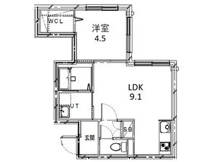 二十四軒3-5 MS A棟(1LDK/2階)の間取り写真