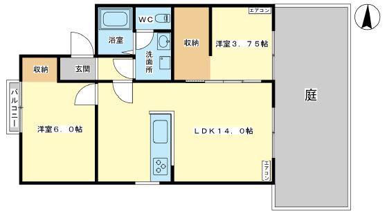 JR山陽本線 姫路駅 バス乗車時間:19分 最寄りバス停で下車 徒歩3分 2階建 築42年(2LDK/1階)の間取り写真