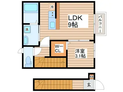 アンビシオン岩沼中央(1LDK/2階)の間取り写真