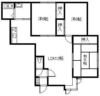 大町1・2ハイツ(3LDK/2階)の間取り写真