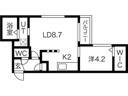 グランディーヴァ平岸(1LDK/2階)の間取り写真