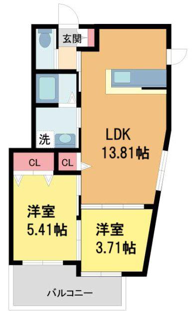 LOHAUS花屋敷駅前(2LDK/3階)の間取り写真
