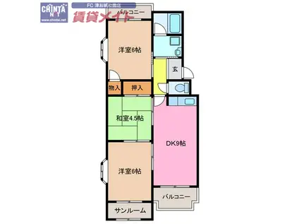 臼井マンション(3DK/3階)の間取り写真