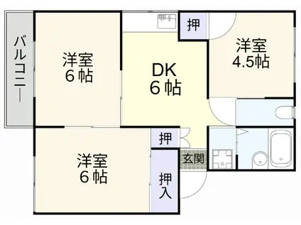コーポカシワダB棟(3DK/2階)の間取り写真