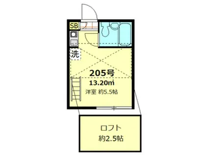 スカイピア笹塚(ワンルーム/2階)の間取り写真