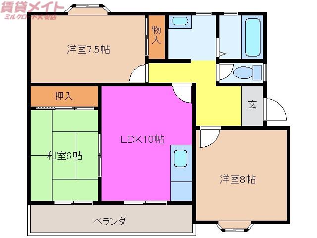 サンリッチ石榑I(3LDK/2階)の間取り写真
