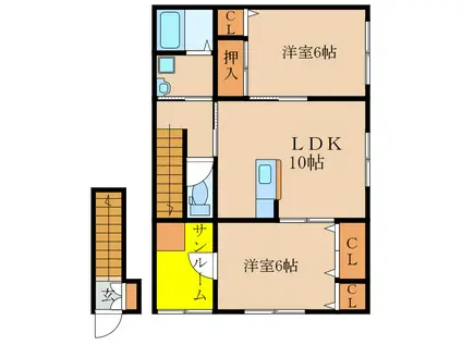 ボヌール下祓川 B棟(2LDK/2階)の間取り写真