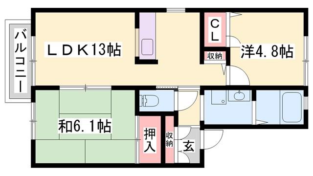 ディアス小松(2LDK/2階)の間取り写真