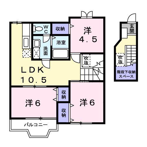 ハピネスヒル1(3LDK/2階)の間取り写真