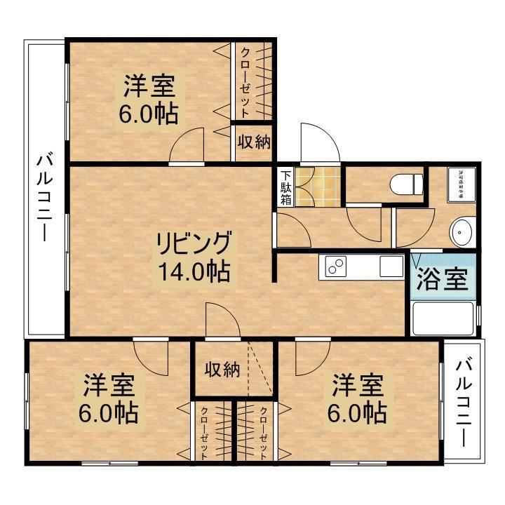 CUBE三原櫻館(3LDK/3階)の間取り写真