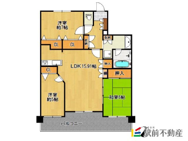 アーサー久留米六ツ門ウィング(3LDK/2階)の間取り写真