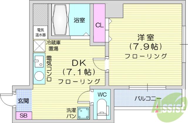 IN-TOWNER二日町(1DK/6階)の間取り写真