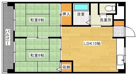 コーポカワチ(2LDK/2階)の間取り写真