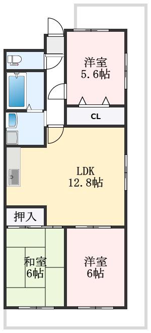 高石スカイハイツ(3LDK/2階)の間取り写真