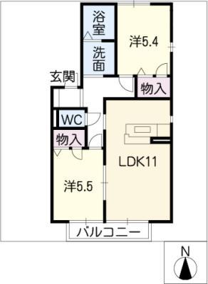 ガーデンハイムB棟(2LDK/1階)の間取り写真