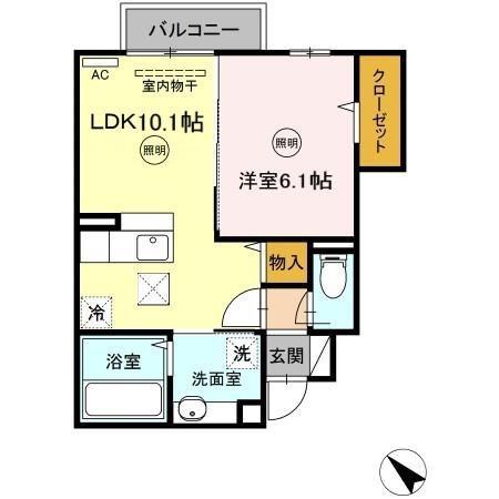 D.ROOMたかむら知古A棟(1LDK/1階)の間取り写真