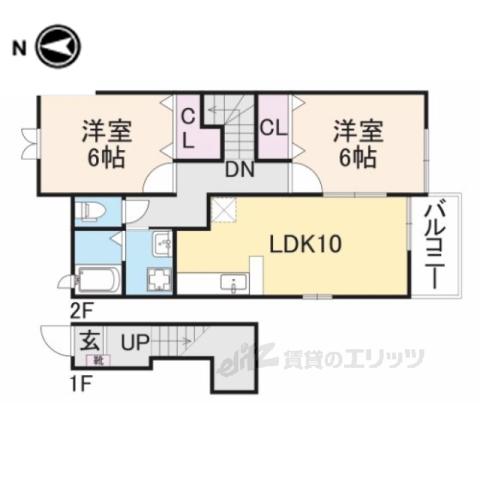 ハーティープレイスA(2LDK/2階)の間取り写真