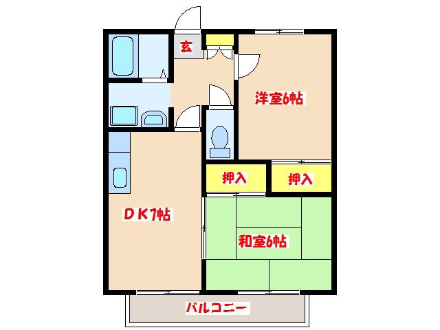 コートチェリー(2DK/2階)の間取り写真