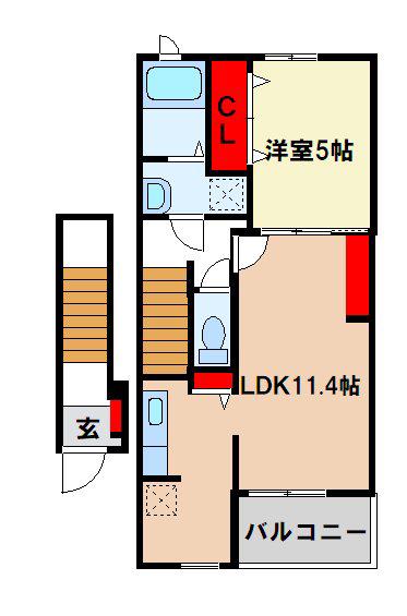 ラフィーナ ハナミズキB(1LDK/2階)の間取り写真
