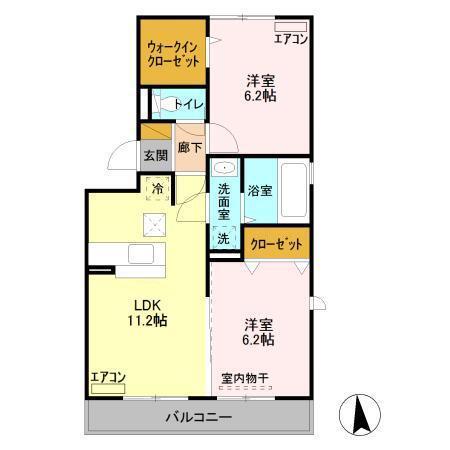 サニーフォレストB棟(2LDK/1階)の間取り写真