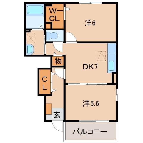 スウィート朝日 II(2DK/1階)の間取り写真