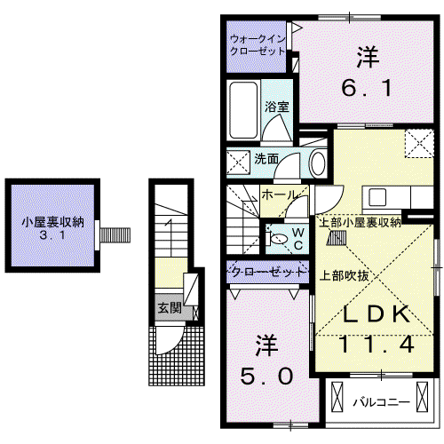 カステルールA(2LDK/2階)の間取り写真