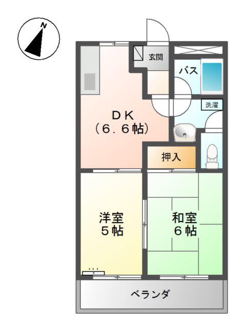 エスポワール小野(2DK/2階)の間取り写真