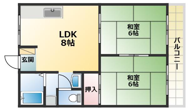 インレットハイツ(2LDK/2階)の間取り写真