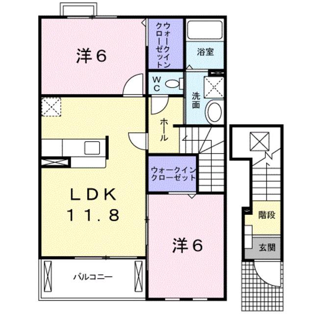 プロムナード和(2LDK/2階)の間取り写真