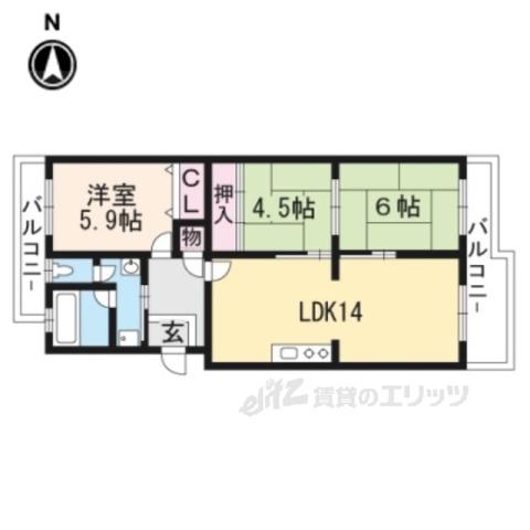 LAKEFRONT BIWA(2LDK/3階)の間取り写真