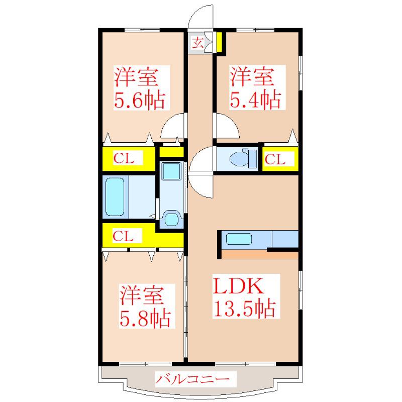 エミネンス広瀬(3LDK/1階)の間取り写真