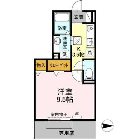 サンライズG(1K/1階)の間取り写真