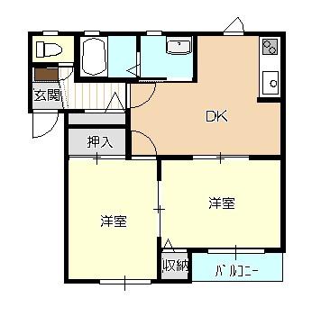 ヴィラSI(2DK/1階)の間取り写真
